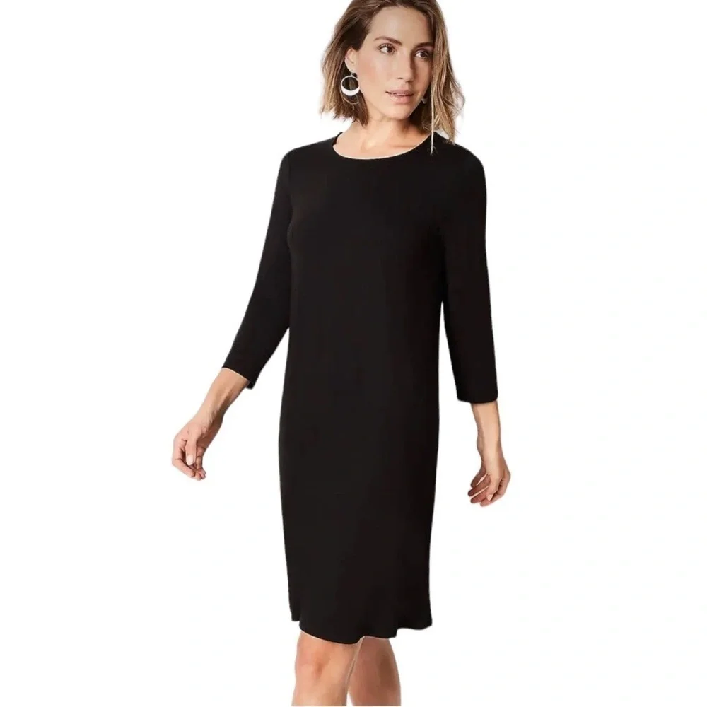 J. Jill Wearever Collection Essential 3/4 Sleeve T-Shirt Dress in Black XS
